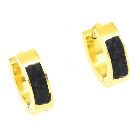 Xuping Earrings Gold Plated Hoops Black Stone Surgical Steel 13/4 MM