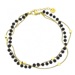Xuping Bracelet Gold Plated Black Beads Surgical Steel 20+3 CM
